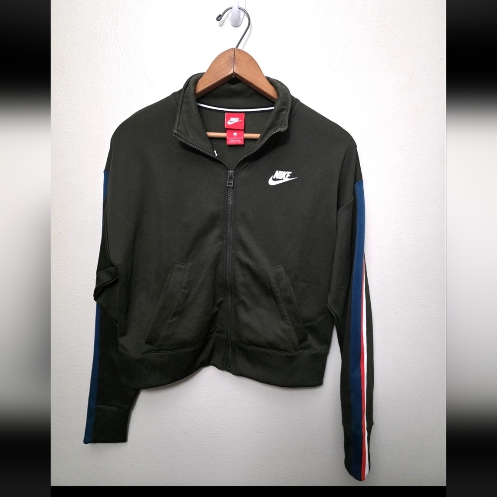 Nike Jacket Women’s Size Small Olive Green Stripe Athletic Track Cropped Zip Up